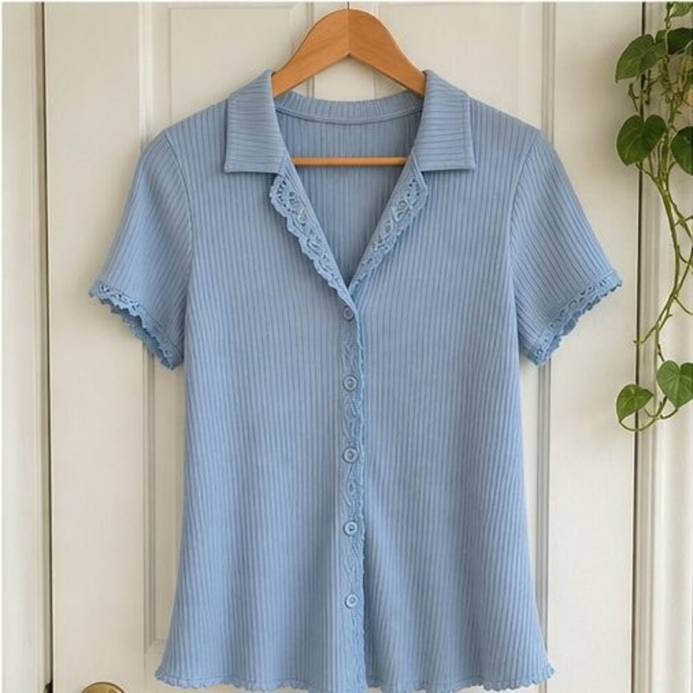 Blue Lace Trim Top